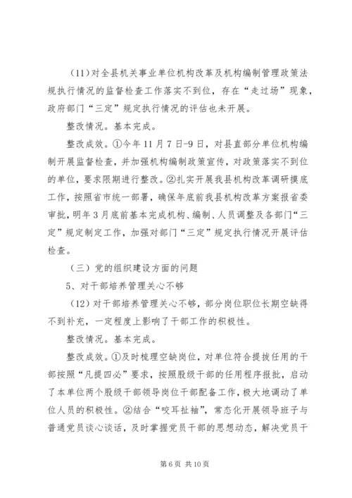 县机构编办关于巡察整改情况的报告.docx