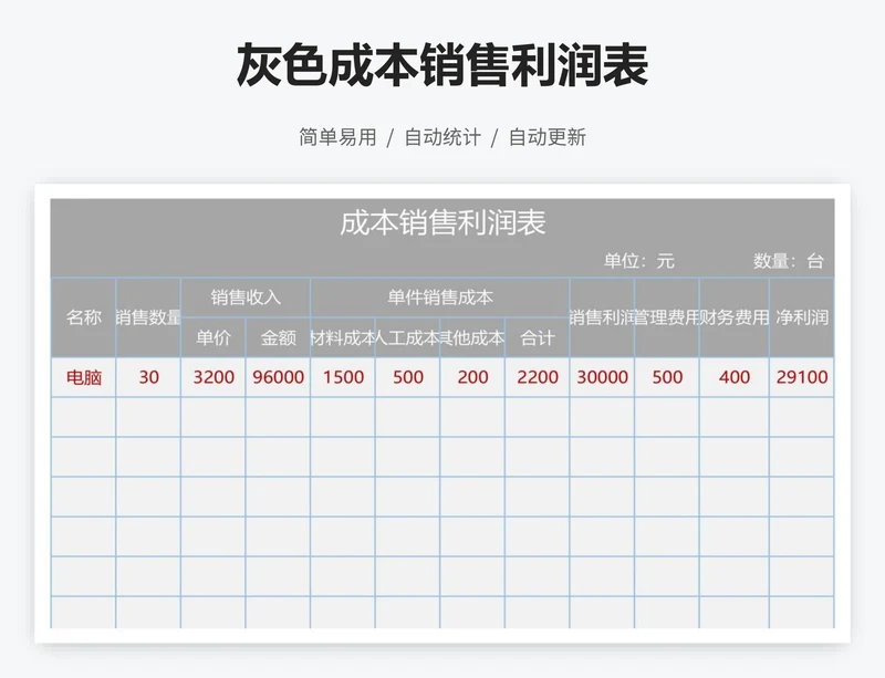 灰色成本销售利润表