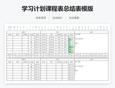 学习计划课程表总结表模版