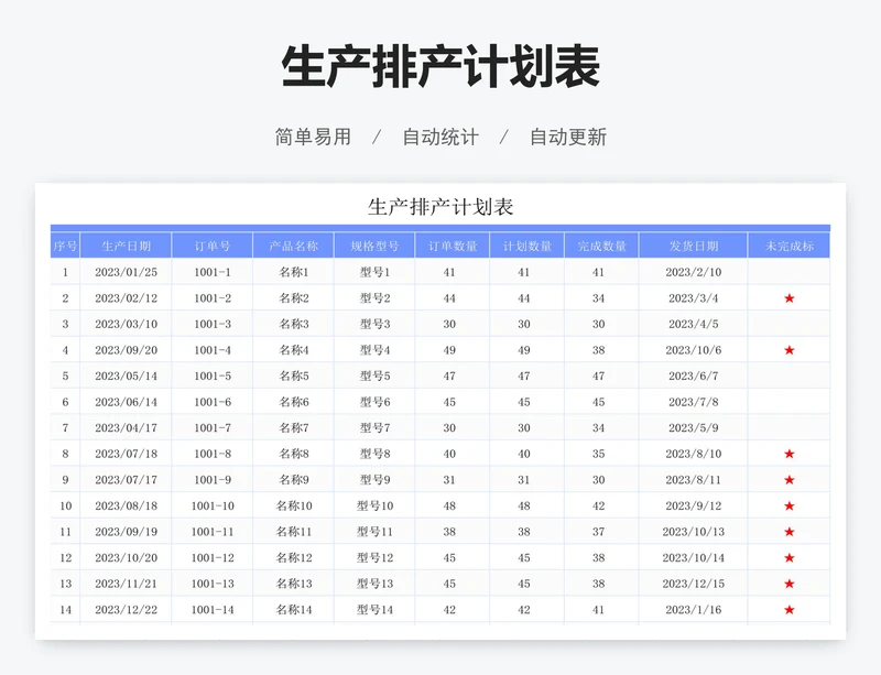 生产排产计划表