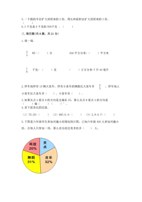 小学六年级上册数学期末测试卷（模拟题）word版.docx