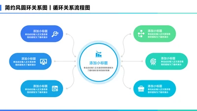 蓝色简约风6项圆环总分关系图PPT