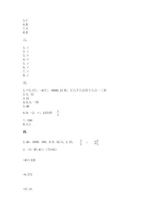河南省平顶山市六年级下册数学期末测试卷附答案（预热题）.docx