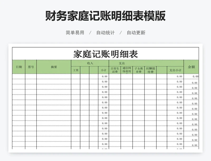 财务家庭记账明细表模版