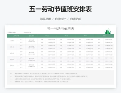五一劳动节值班安排表