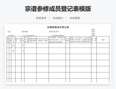 宗谱参修成员登记表模版