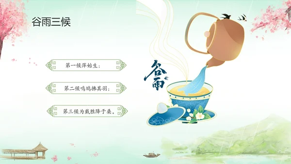 绿色清新水墨中国风传统节气谷雨节气介绍主题班会PPT