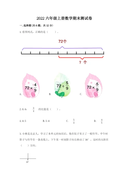 2022六年级上册数学期末测试卷附完整答案【全国通用】.docx