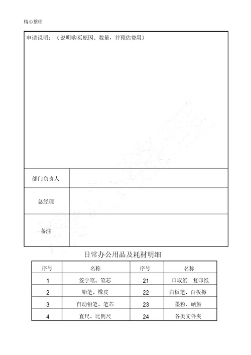 日常办公用品及耗材采购单表格模板格