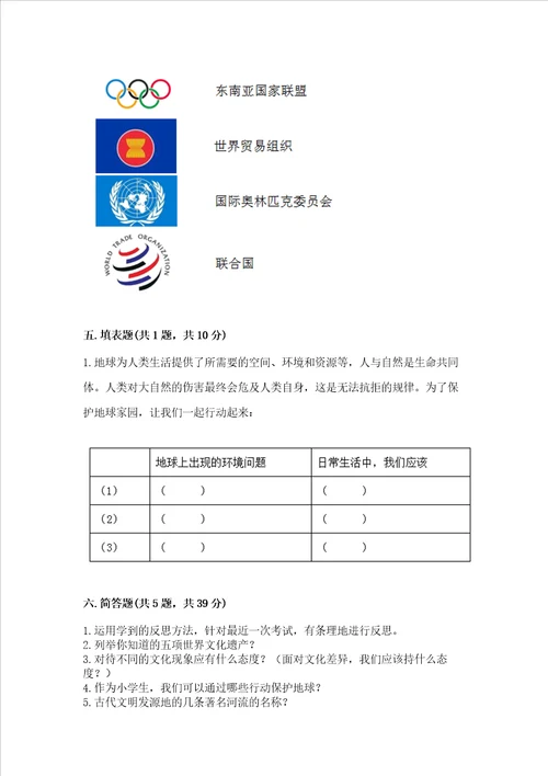 部编版六年级下册道德与法治期末测试卷附完整答案网校专用