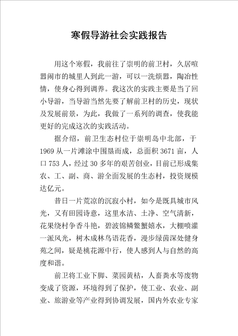 寒假导游的社会实践报告