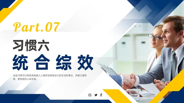 蓝色黄色商务实拍高效能人士的七习惯ppt