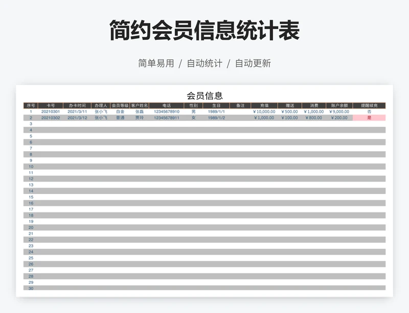 简约会员信息统计表