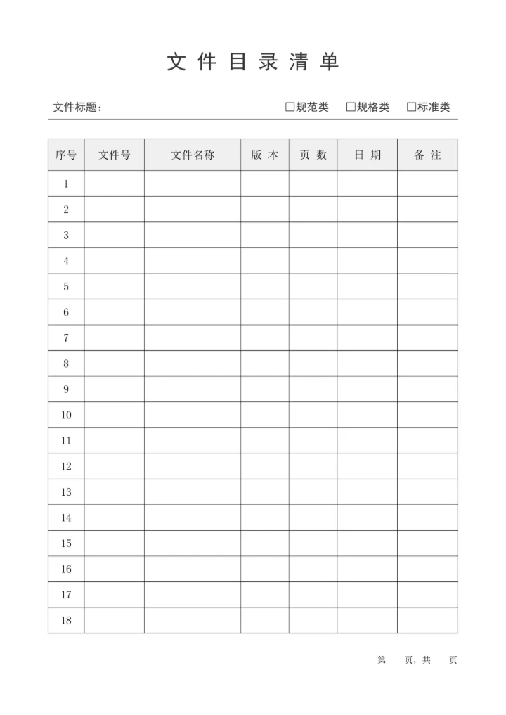 文件目录清单模板