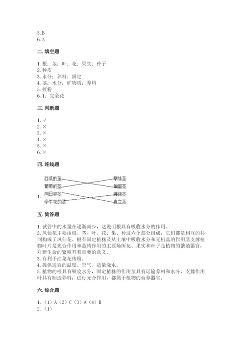 科学四年级下册第一单元植物的生长变化测试卷【有一套】.docx