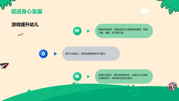 绿色插画幼儿趣味互动开启探索PPT模板