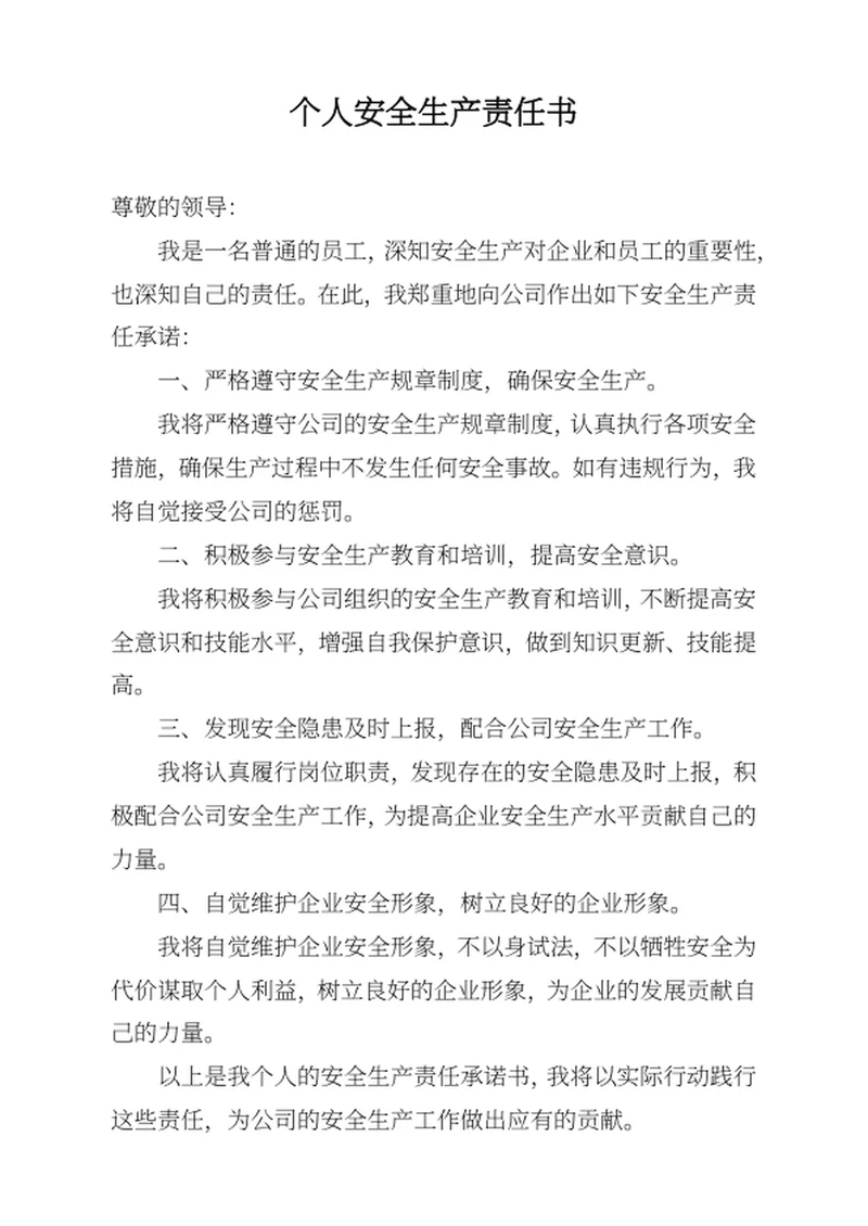 个人安全生产责任书
