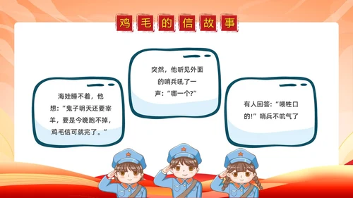 简约党政卡通风红色经典故事鸡毛信故事PPT模板