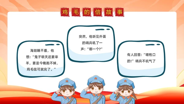 简约党政卡通风红色经典故事鸡毛信故事PPT模板