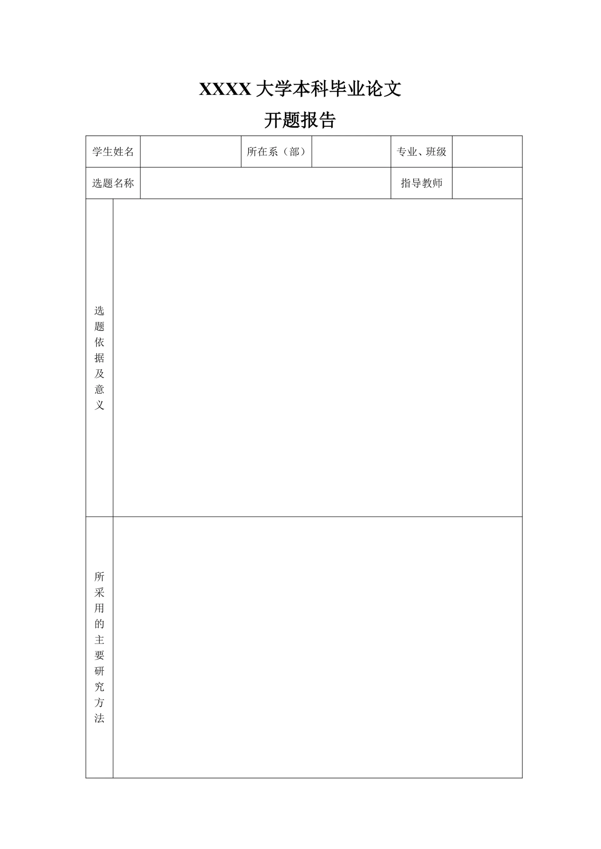 本科毕业论文毕业设计开题报告表格格式