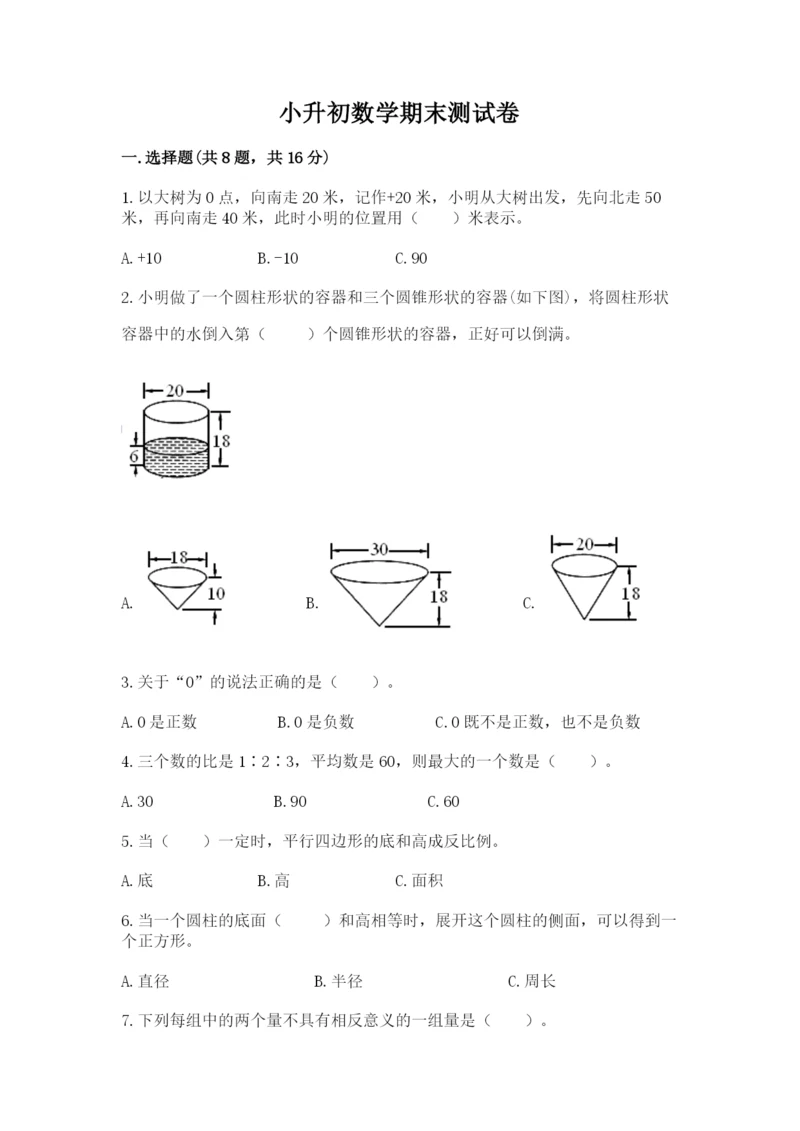 小升初数学期末测试卷精品（名校卷）.docx