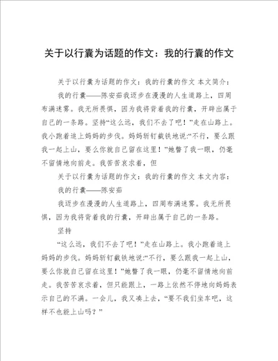 关于以行囊为话题的作文：我的行囊的作文