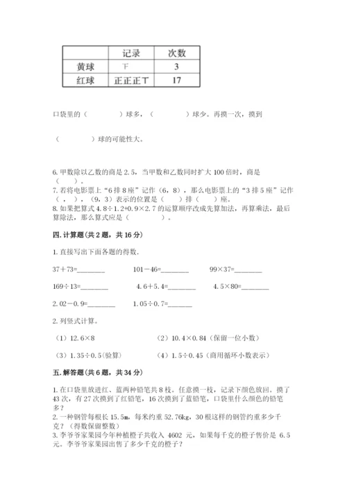 小学五年级上册数学期末测试卷附答案（典型题）.docx