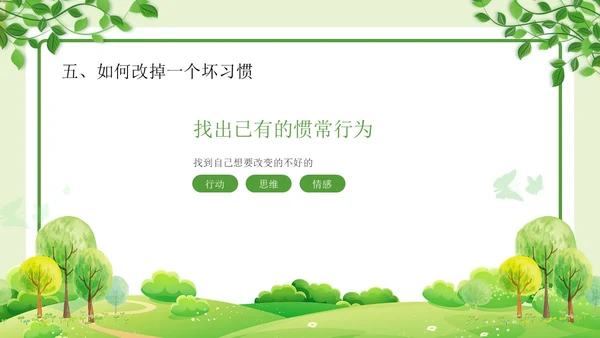 绿色清新简约习惯的力量习惯教育课件主题班会PPT习惯力量