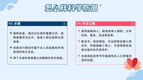 蓝色几何卡通夏季传染病预防班会课带内容PPT模板