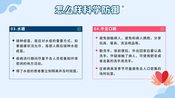 蓝色几何卡通夏季传染病预防班会课带内容PPT模板