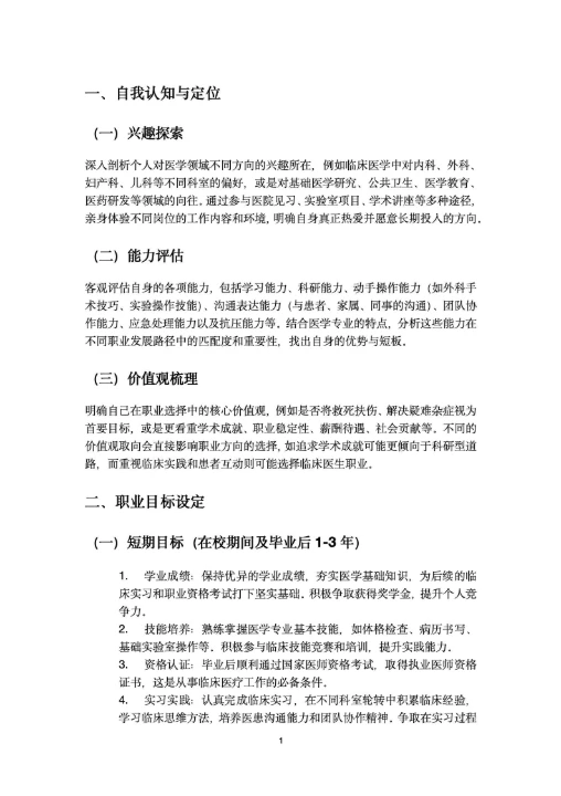 医学专业大学生职业生涯规划