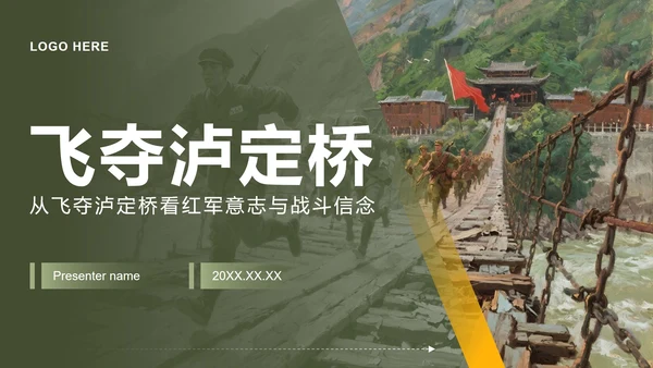 绿色简约风飞夺泸定桥专题红军长征精神团课PPT模板