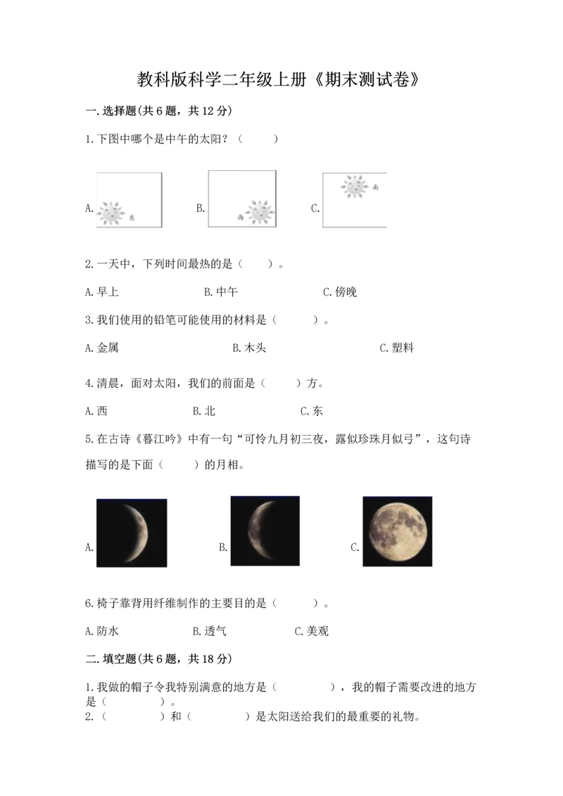 教科版科学二年级上册《期末测试卷》【原创题】.docx