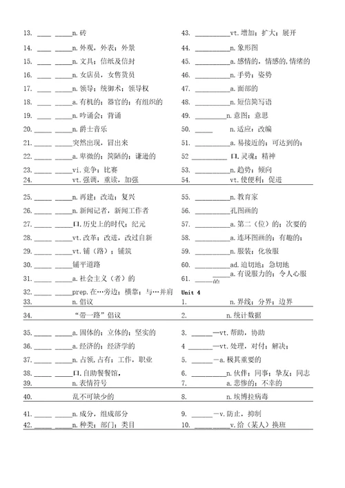 外研版高中英语新教材选择性必修二单词表默写汉译英训练