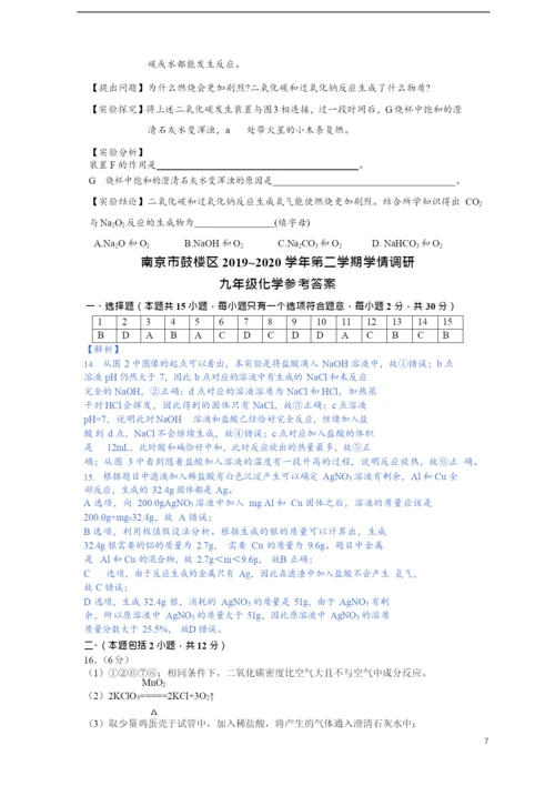 2021中考鼓楼区化学一模试卷&答案.docx