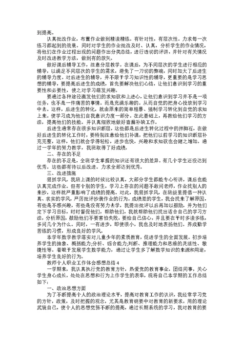 教师个人职业工作体会感想总结模板