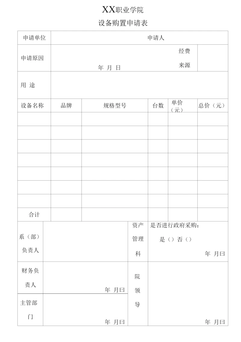 XX职业学院购置设备申请表.docx