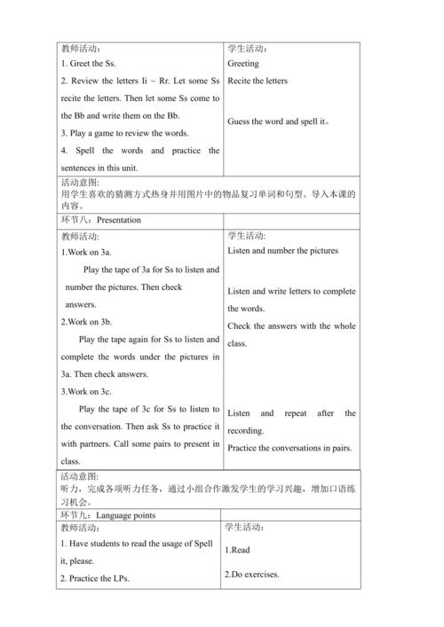 新课改单元整体教学设计人教版七上Stater Unit 2 What's this in Engli