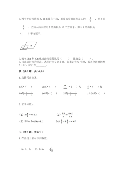 小学六年级下册数学摸底考试题附参考答案（典型题）.docx