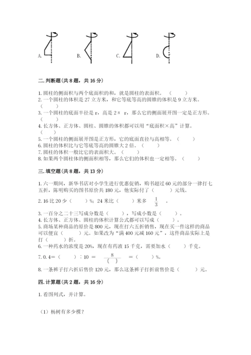 北京版六年级下册数学期中测试卷及参考答案【研优卷】.docx