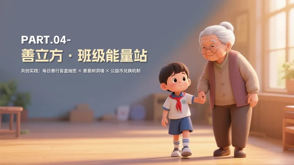 3D卡通风中小学日行一善主题教育PPT模板