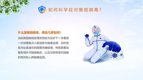 蓝色清新科学防范猴痘病毒猴痘传染病预防PPT