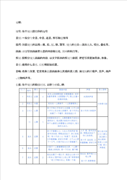 分镜头剧本参考格式