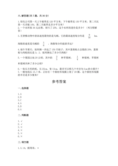 人教版六年级上册数学期末测试卷（全优）word版.docx