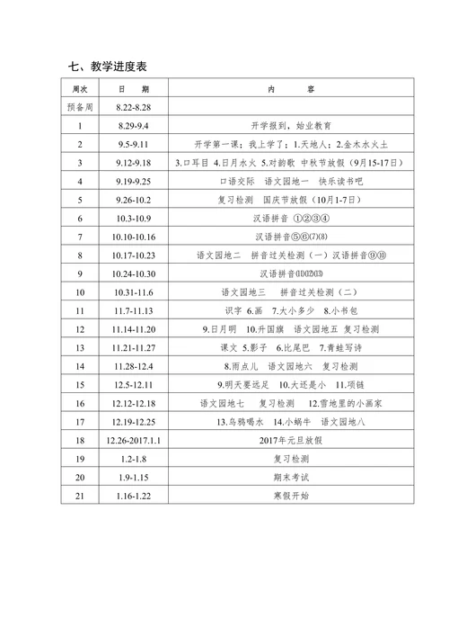人教部编版语文一年级上册教学计划