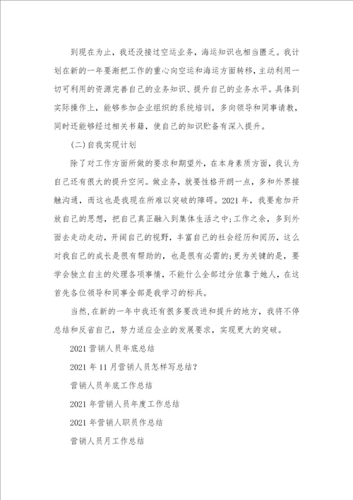 2021年度营销人职员作总结范文