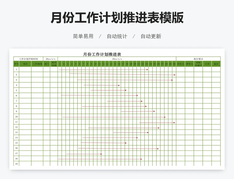 月份工作计划推进表模版