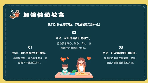 黄色简约风承担家务劳动主题班会课件