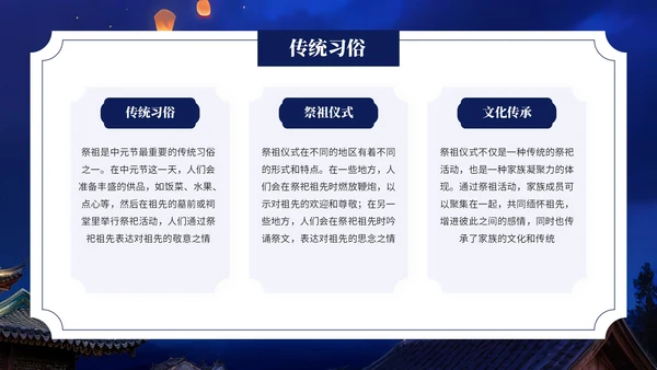 深蓝色中国风中元节介绍PPT模板