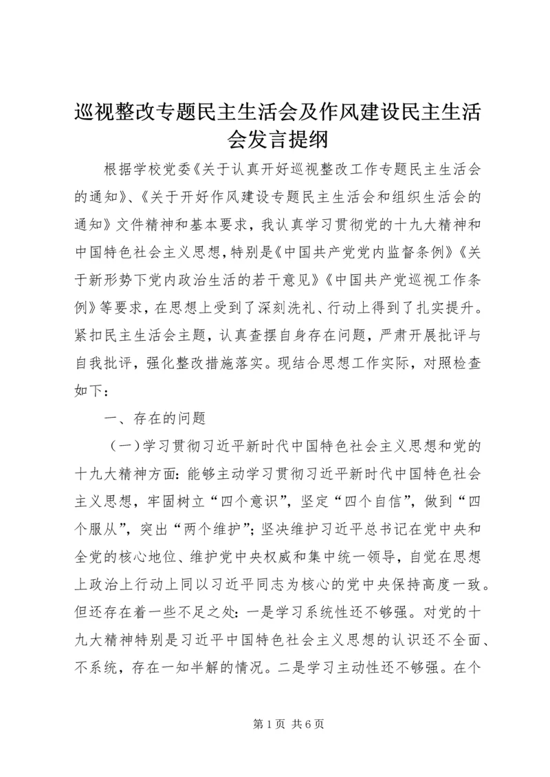 巡视整改专题民主生活会及作风建设民主生活会发言提纲.docx